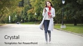  Presentation with conference phone calls - Presentation theme enhanced with beautiful young brunette woman calling background and a white colored foreground