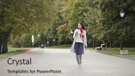  Presentation with autumn - Amazing slides having beautiful young brunette woman calling backdrop and a light gray colored foreground