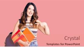  Presentation with student exchange - Amazing presentation theme having beautiful-young-brunette-woman-exchange backdrop and a coral colored foreground