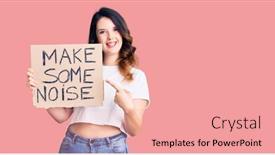  Presentation with noise - Presentation theme consisting of beautiful-young-brunette-woman-holding background and a coral colored foreground