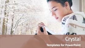  Presentation with home garden - Slide deck having beautiful young brunette woman reading background and a coral colored foreground