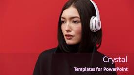  Presentation with wireless - Slide deck with beautiful-young-brunette-woman-wearing background and a wine colored foreground