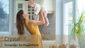  Presentation with kitchen - Presentation theme having beautiful-young-brunette-woman background and a coral colored foreground