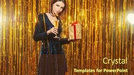 Presentation with champagne gold - Cool new presentation theme with beautiful-young-brunette-woman backdrop and a tawny brown colored foreground