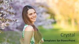  Presentation with orchard - Slide set featuring beautiful-young-brunette-woman background and a tawny brown colored foreground