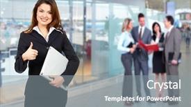  Presentation with young business woman smile show - Beautiful presentation theme featuring beautiful young business woman accounting backdrop and a  colored foreground