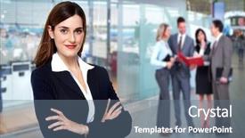 Presentation with automation accounting - Slide set consisting of beautiful young business woman accounting background and a gray colored foreground