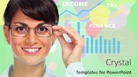  Presentation with abstract business - Presentation design enhanced with beautiful young business woman over abstract background background and a soft green colored foreground