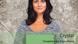  Presentation with abstract business - Colorful presentation design enhanced with beautiful young business woman over abstract background backdrop and a seafoam green colored foreground