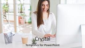  Presentation with working - Presentation design enhanced with beautiful young business woman working background and a lemonade colored foreground