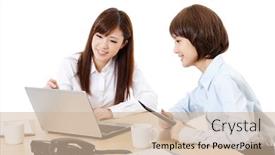  Presentation with business women - Beautiful slide set featuring beautiful young business women portrait of asian backdrop and a soft green colored foreground