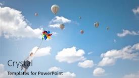  Presentation with windmill - Beautiful PPT theme featuring beautiful young caucasian businesswoman flying on windmill backdrop and a light blue colored foreground