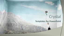  Presentation with windmill - Cool new slides with beautiful young caucasian businesswoman flying on windmill backdrop and a sky blue colored foreground