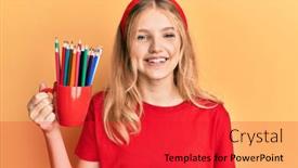  Presentation with colored pencils - Slide deck having beautiful-young-caucasian-girl-holding background and a red colored foreground