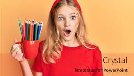  Presentation with colored pencils - Presentation theme enhanced with beautiful-young-caucasian-girl-holding background and a red colored foreground
