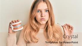  Presentation with puffing - PPT theme having beautiful-young-caucasian-girl-holding background and a coral colored foreground