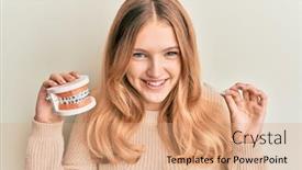  Presentation with orthodontic - PPT theme with beautiful-young-caucasian-girl-holding background and a coral colored foreground