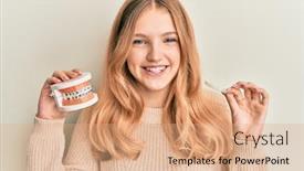  Presentation with orthodontic - Presentation theme consisting of beautiful-young-caucasian-girl-holding background and a coral colored foreground