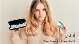  Presentation with negative - PPT theme featuring beautiful-young-caucasian-girl-holding background and a coral colored foreground