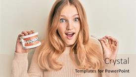  Presentation with orthodontic - Slide set featuring beautiful-young-caucasian-girl-holding background and a coral colored foreground