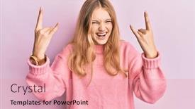  Presentation with rock music - Cool new PPT theme with beautiful-young-caucasian-girl-wearing backdrop and a coral colored foreground