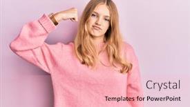  Presentation with girl power - Presentation theme with beautiful-young-caucasian-girl-wearing background and a lemonade colored foreground