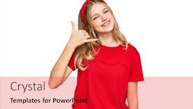  Presentation with red telephone - Presentation with beautiful-young-caucasian-girl-wearing background and a red colored foreground