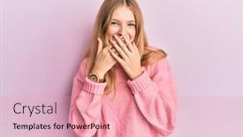  Presentation with scandal - Amazing PPT theme having beautiful-young-caucasian-girl-wearing backdrop and a coral colored foreground