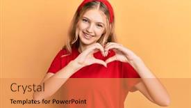  Presentation with beautiful young girl red - Cool new PPT theme with beautiful-young-caucasian-girl-wearing backdrop and a coral colored foreground