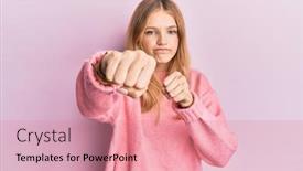  Presentation with violence - Beautiful PPT layouts featuring beautiful-young-caucasian-girl-wearing backdrop and a coral colored foreground