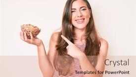  Presentation with healthy eating - Cool new slide set with beautiful-young-caucasian-woman-eating backdrop and a coral colored foreground