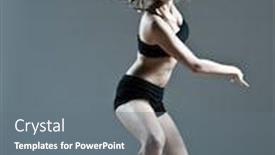  Presentation with break dance - Cool new presentation with beautiful young caucasian woman girl dancer ballet break dance leap jump on studio isolated background backdrop and a gray colored foreground