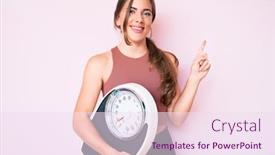  Presentation with weight loss - PPT theme having beautiful-young-caucasian-woman-holding background and a pink colored foreground