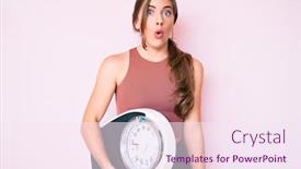  Presentation with weight loss - Colorful presentation enhanced with beautiful-young-caucasian-woman-holding backdrop and a sky blue colored foreground