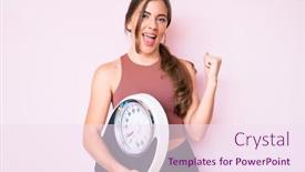  Presentation with loss - Slide deck consisting of beautiful-young-caucasian-woman-holding background and a sky blue colored foreground