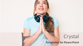  Presentation with praying hands - Theme having beautiful-young-caucasian-woman-wearing background and a lemonade colored foreground