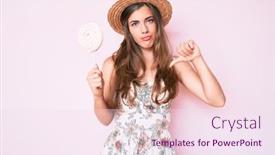  Presentation with lollipop - Slide deck enhanced with beautiful-young-caucasian-woman-wearing background and a sky blue colored foreground
