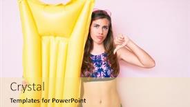  Presentation with matress - Amazing slide deck having beautiful-young-caucasian-woman-wearing backdrop and a yellow colored foreground