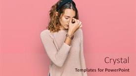  Presentation with frustration - Presentation theme consisting of beautiful-young-caucasian-woman-wearing background and a  colored foreground