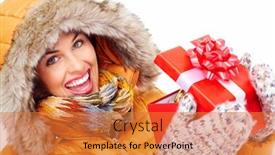  Presentation with christmas girl - Slide set enhanced with beautiful-young-christmas-girl background and a gold colored foreground