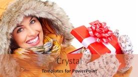  Presentation with girl christmas - PPT theme enhanced with beautiful-young-christmas-girl background and a coral colored foreground