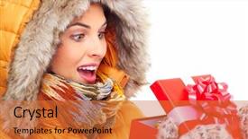  Presentation with christmas girl - Presentation theme featuring beautiful-young-christmas-girl background and a red colored foreground