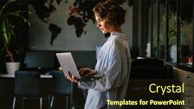  Presentation with woman business - Presentation with beautiful-young-concentrated-business-woman background and a  colored foreground
