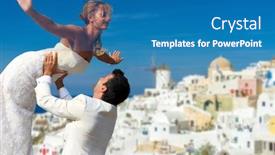  Presentation with celebrate - PPT layouts enhanced with groom celebrate wedding on santorini background and a teal colored foreground