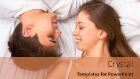 Presentation with bed - Audience pleasing slide deck consisting of beautiful young couple in bed face portrait backdrop and a coral colored foreground