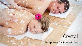  Presentation with snow - Audience pleasing PPT theme consisting of beautiful young couple receiving a back massage against snow backdrop and a lemonade colored foreground