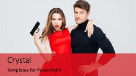  Presentation with dance beautiful couple dancing ballroom - Slides having beautiful young couple with gun background and a crimson colored foreground