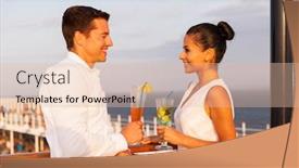  Presentation with cruise ship - Audience pleasing presentation theme consisting of beautiful young couple on a date having drinks on a cruise ship backdrop and a lemonade colored foreground
