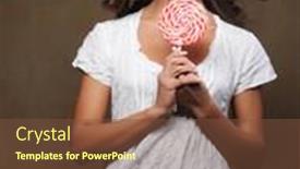  Presentation with beautiful young girl red - Slides enhanced with beautiful young curly girl holding a red white lollipop and smiling studio shoot background and a tawny brown colored foreground