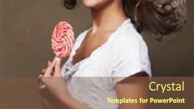  Presentation with beautiful young girl red - Audience pleasing PPT layouts consisting of beautiful young curly girl holding a red white lollipop and smiling studio shoot backdrop and a tawny brown colored foreground